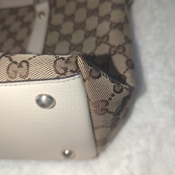 Gucci Monogram Tote GG Abbey Cream Leather Canvas Medium Bag Purse Gift EUC Chic - Picture 6 of 14